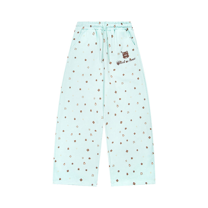 Damen Weite Loungehose im Culotte‑Stil mit elastischem Komfortbund und süßem Bären‑Print Drune