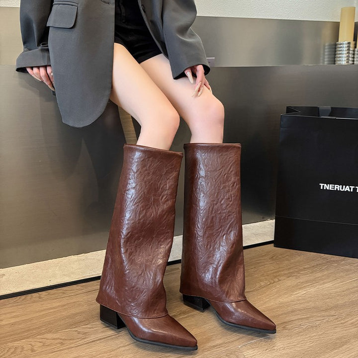 Damen modische Stiefeletten mit flexiblem Schaft und elegantem Blockabsatz Drune