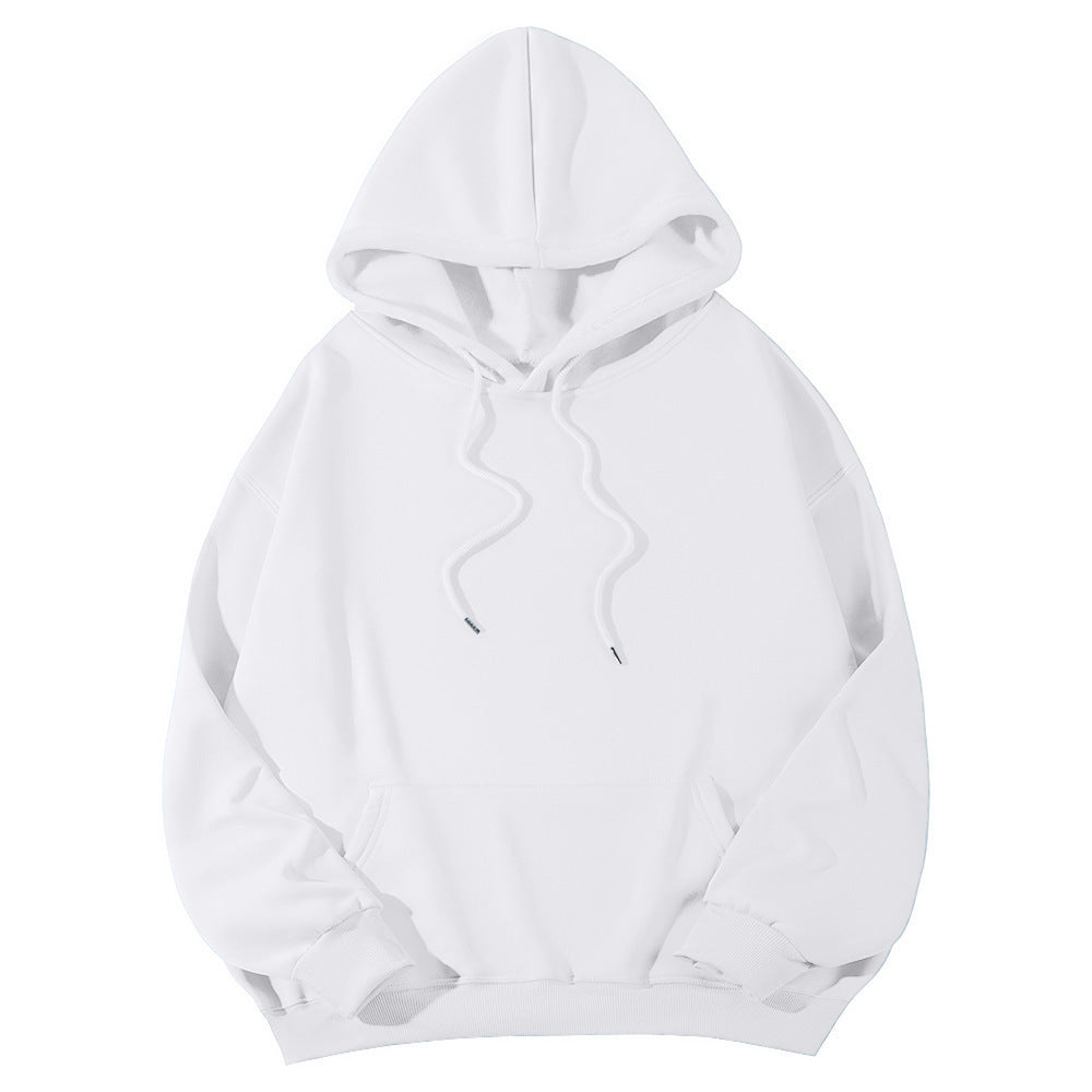 Unisex minimalistischer Kapuzenpullover mit verlängertem Rücken und Kängurutasche Drune