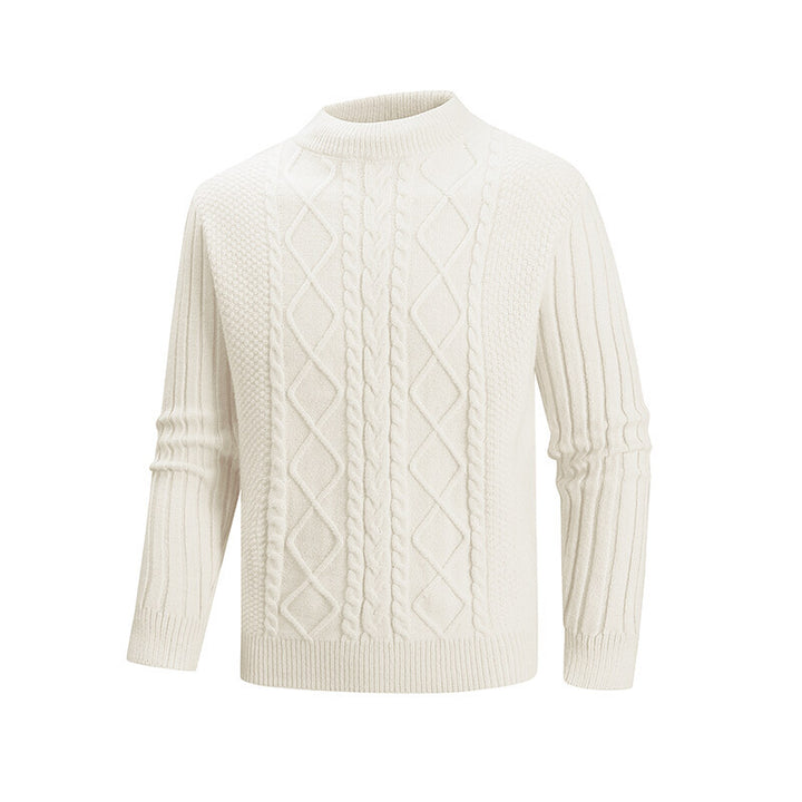 Herren Feinstrick-Rollkragenpullover mit Zopfmuster und gerippten Ärmeln Drune
