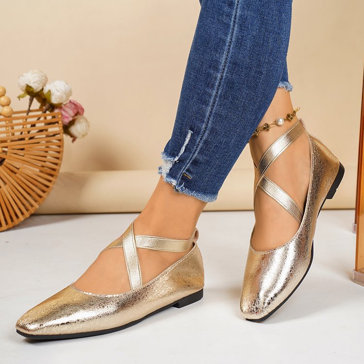 Damen Elegante und bequeme Ballerinas mit überkreuzten Riemen Drune