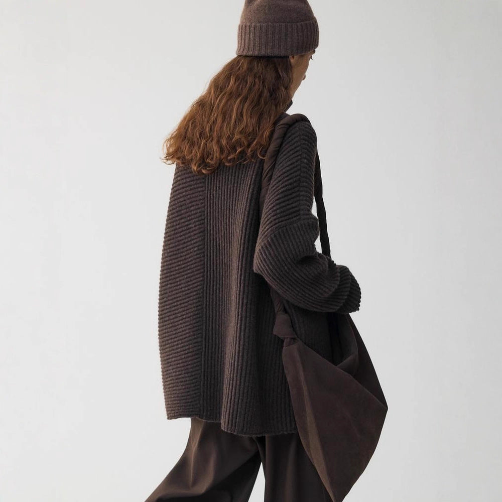 Damen Relaxed Strickjacke mit hohem Kragen und Knopfdetails Drune