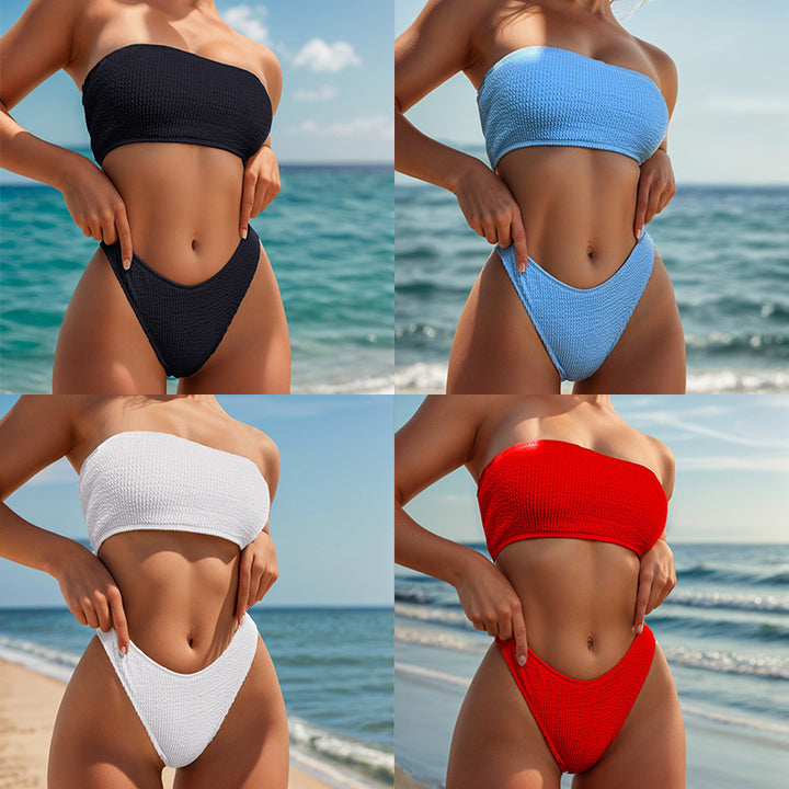 Damen Triangel-Bikini mit strukturiertem Stoff und kreisförmigem Detail Drune
