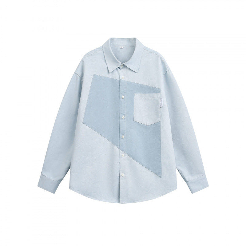 Unisex Oversize-Hemd mit diagonalem Colorblock und Brusttasche Drune