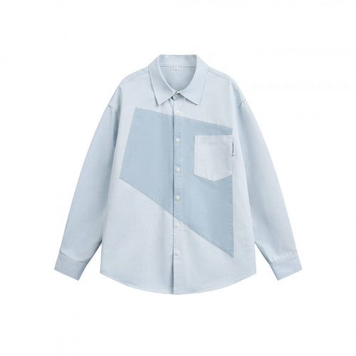 Unisex Oversize-Hemd mit diagonalem Colorblock und Brusttasche Drune