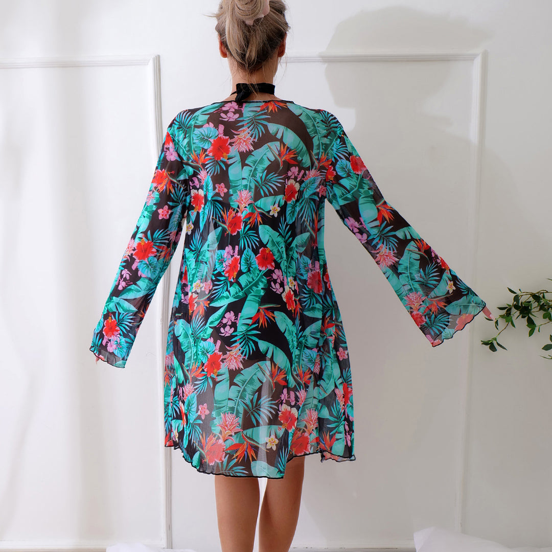 Damen Strandcover-up mit floralem Muster und Body Drune
