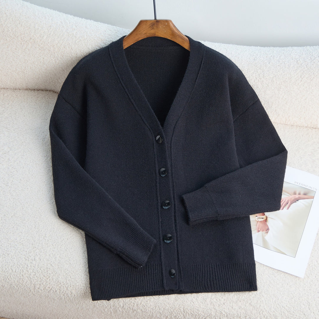 Damen modischer Strickcardigan mit V-Ausschnitt und Knopfdetails Drune