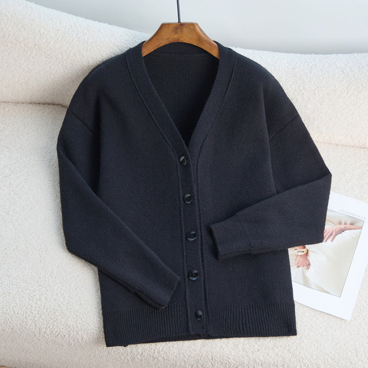 Damen modischer Strickcardigan mit V-Ausschnitt und Knopfdetails Drune