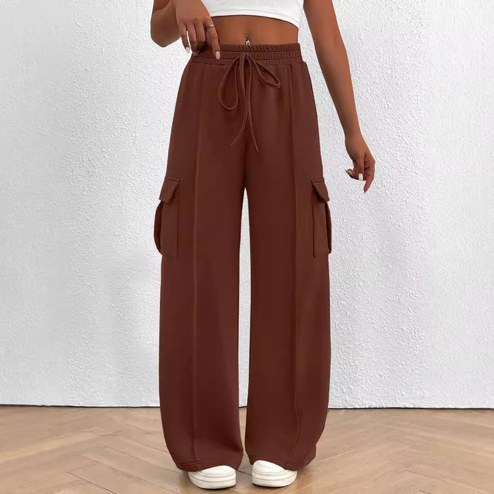 Damen Weite Cargo-Loungehose mit Tunnelzugbund und aufgesetzten Pattentaschen Drune