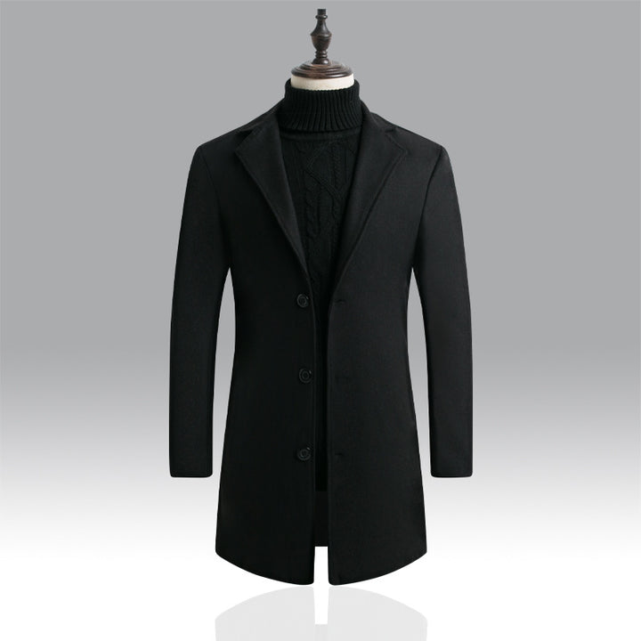 Herren Taillierter einreihiger Wollmantel mit Reverskragen und schlanker Silhouette Drune