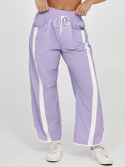 Damen nan relaxte Trackpants mit seitlichem Kontraststreifen, elastischem Smokbund und Eingrifftaschen Drune