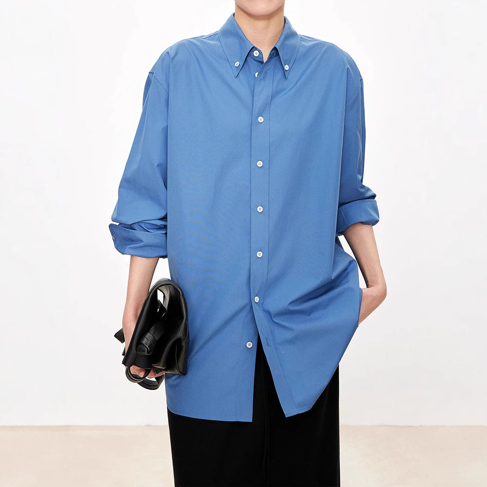 Damen elegante oversized Bluse mit klassischen Knopfdetails Drune