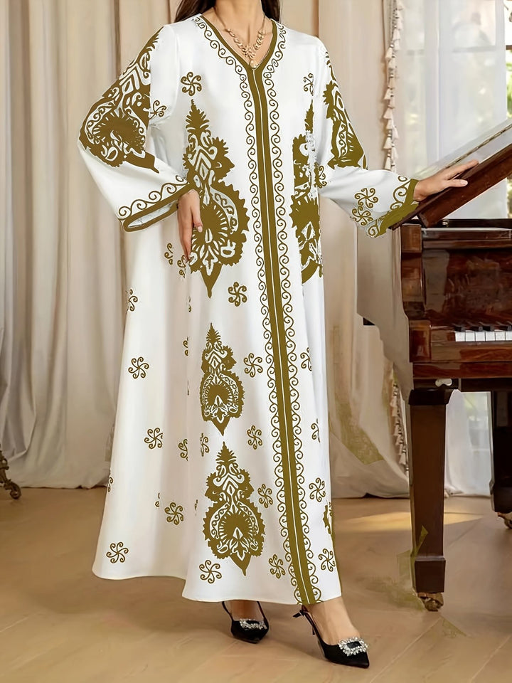 Damen Kaftan-Kleid mit kunstvollem Motiv und lockerer Passform Drune
