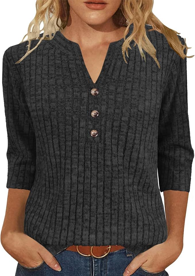 Damen Strickpullover mit dekorativem Knopfverschluss und modernem Rippenmuster Drune