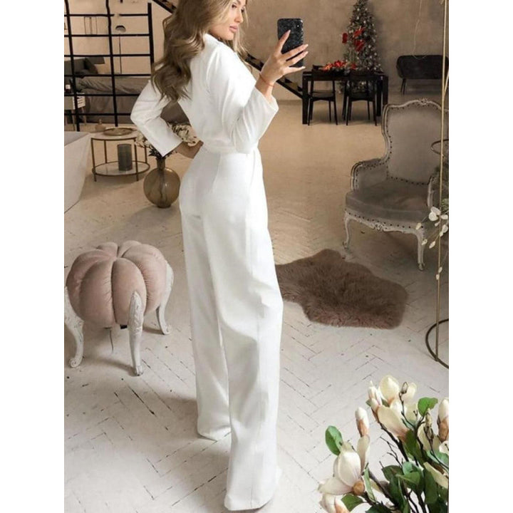 Damen eleganter Jumpsuit mit langem Bein und klassischem Schauspielkragen Drune