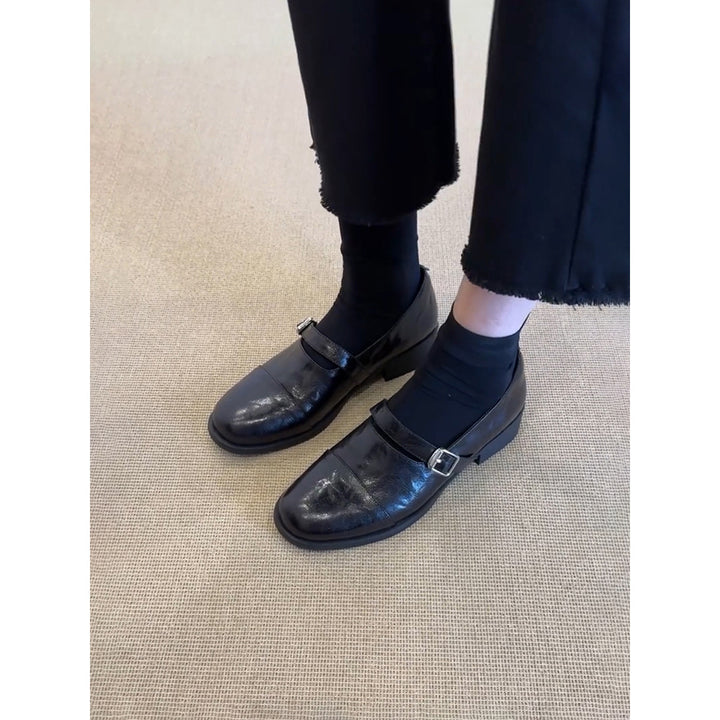 Damen Klassische Leder Mary Jane Schuhe mit verstellbarem Riemen Drune