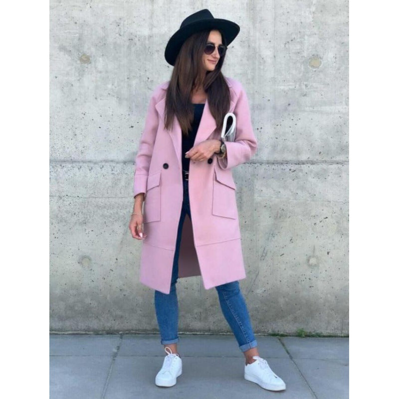 Damen Midilanger Wollmix Mantel im Clean-Cut mit Reverskragen und aufgesetzten Taschen Drune