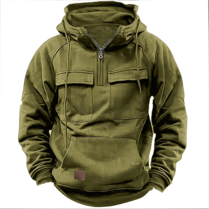 Herren lässiger Kapuzenpullover mit praktischen Taschen und Kunstlederdetails Drune