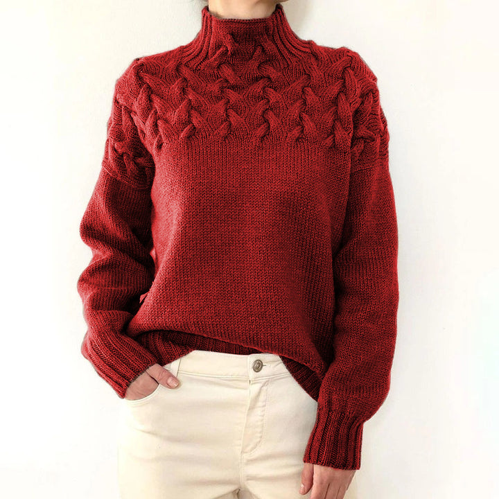 Damen nan Strickpullover mit Zopfstruktur und hohem Rollkragen Drune