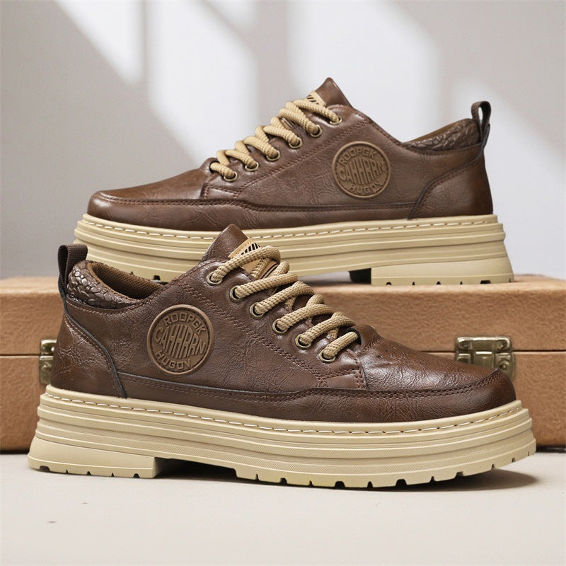 Herren robuste Plateau-Leder-Sneaker mit gepolstertem Fersenkragen, Zuglasche und griffiger Profilsohle Drune