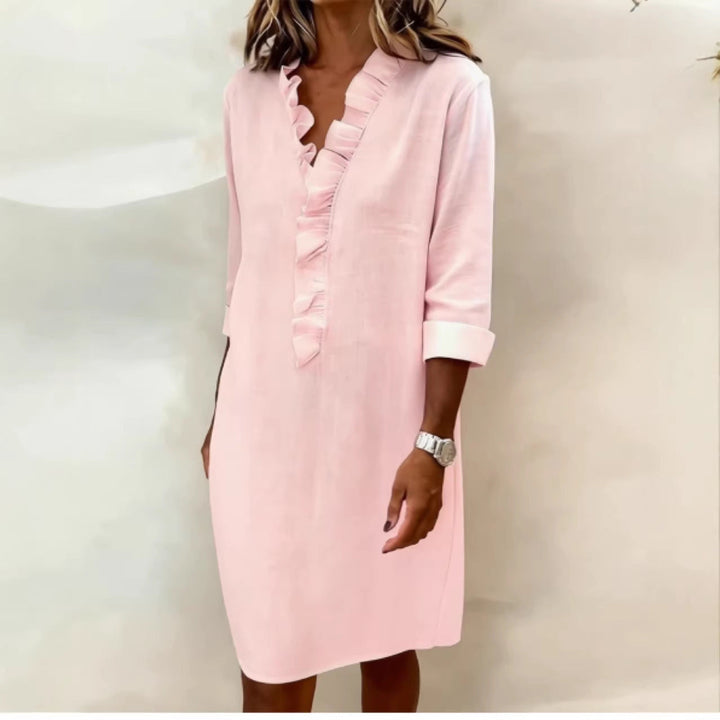 Damen Freizeitkleid mit Rüschen und V-Ausschnitt Drune