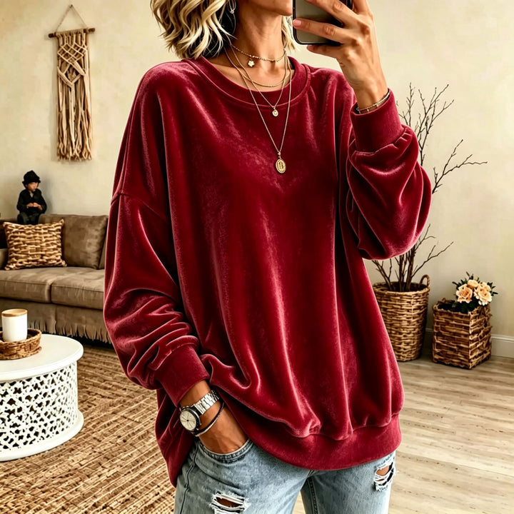Damen Oversize-Samtpullover mit weitem Schnitt und geripptem Saum Drune