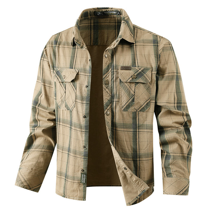 Herren nan kariertes Overshirtjacke aus Baumwoll-Twill mit doppelt verstärkten Brusttaschen und verlängertem Schnitt Drune