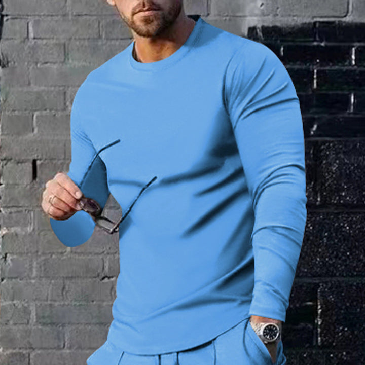 Herren nan schmal geschnittenes Langarmshirt mit Rundhalsausschnitt elastischem Baumwollstretch und verlängertem Saum Drune