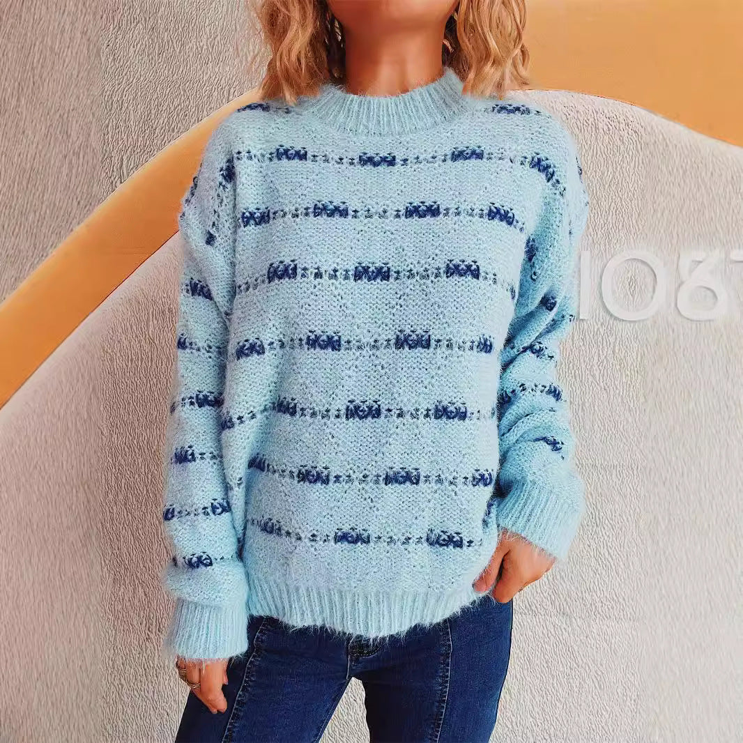 Damen weicher Strickpullover mit strukturiertem Streifenmuster Drune