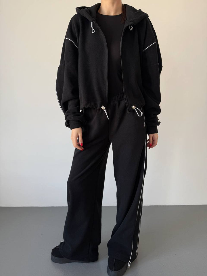 Damen Fleece-Hoodie und weite Jogginghose Set Drune