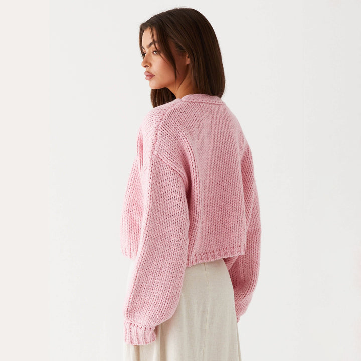Damen Oversized Grobstrick-Cardigan mit Schalkragen und Rippbündchen Drune