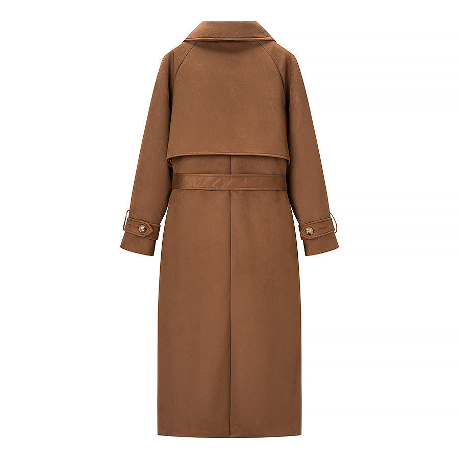 Damen nan langer Mantel im Trenchcoat Stil mit Doppelreiher Bindegürtel und Schalkragen Drune