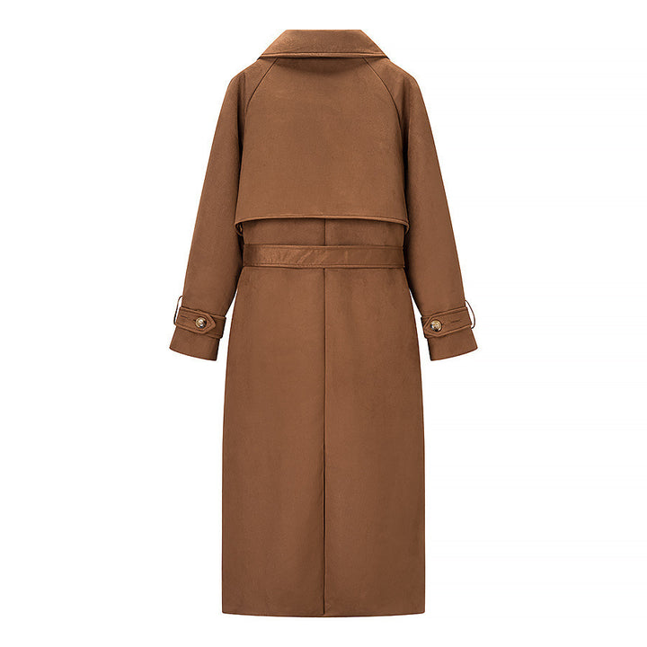 Damen nan langer Mantel im Trenchcoat Stil mit Doppelreiher Bindegürtel und Schalkragen Drune