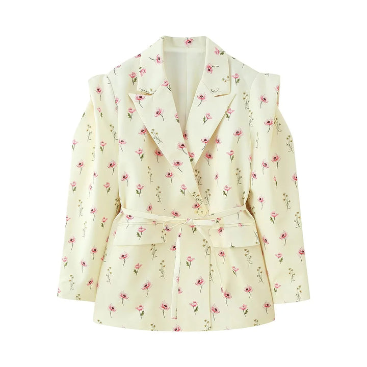 Damen Modische Blazerjacke mit Gürtel und Seidenoptik Drune