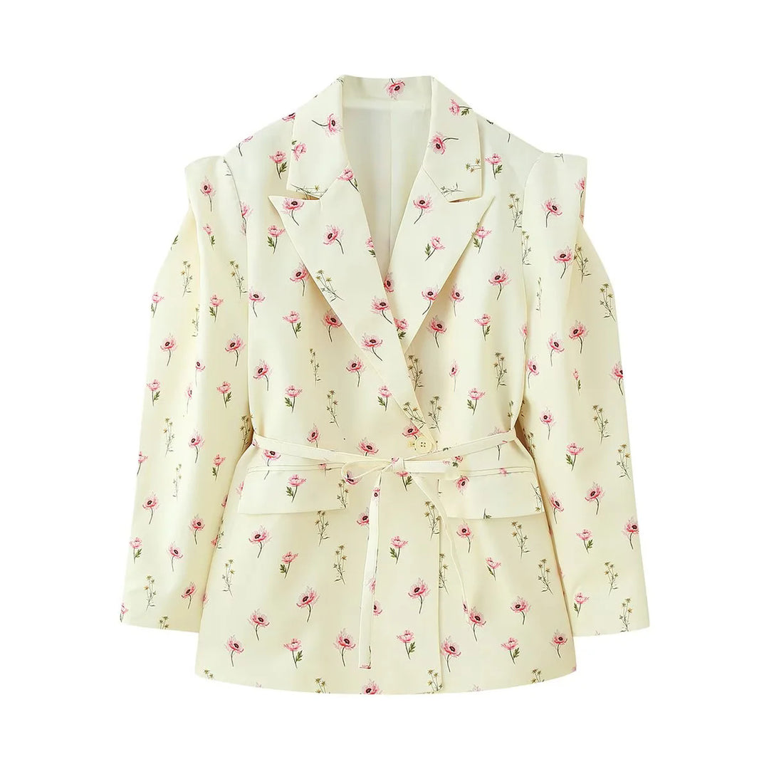 Damen elegante Oversized-Blazerjacke mit Gürtel und Schulterpolstern Drune