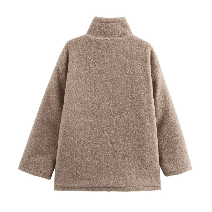 Damen Teddy-Fleece-Jacke mit Stehkragen, Reißverschluss und Kontraststreifen Drune