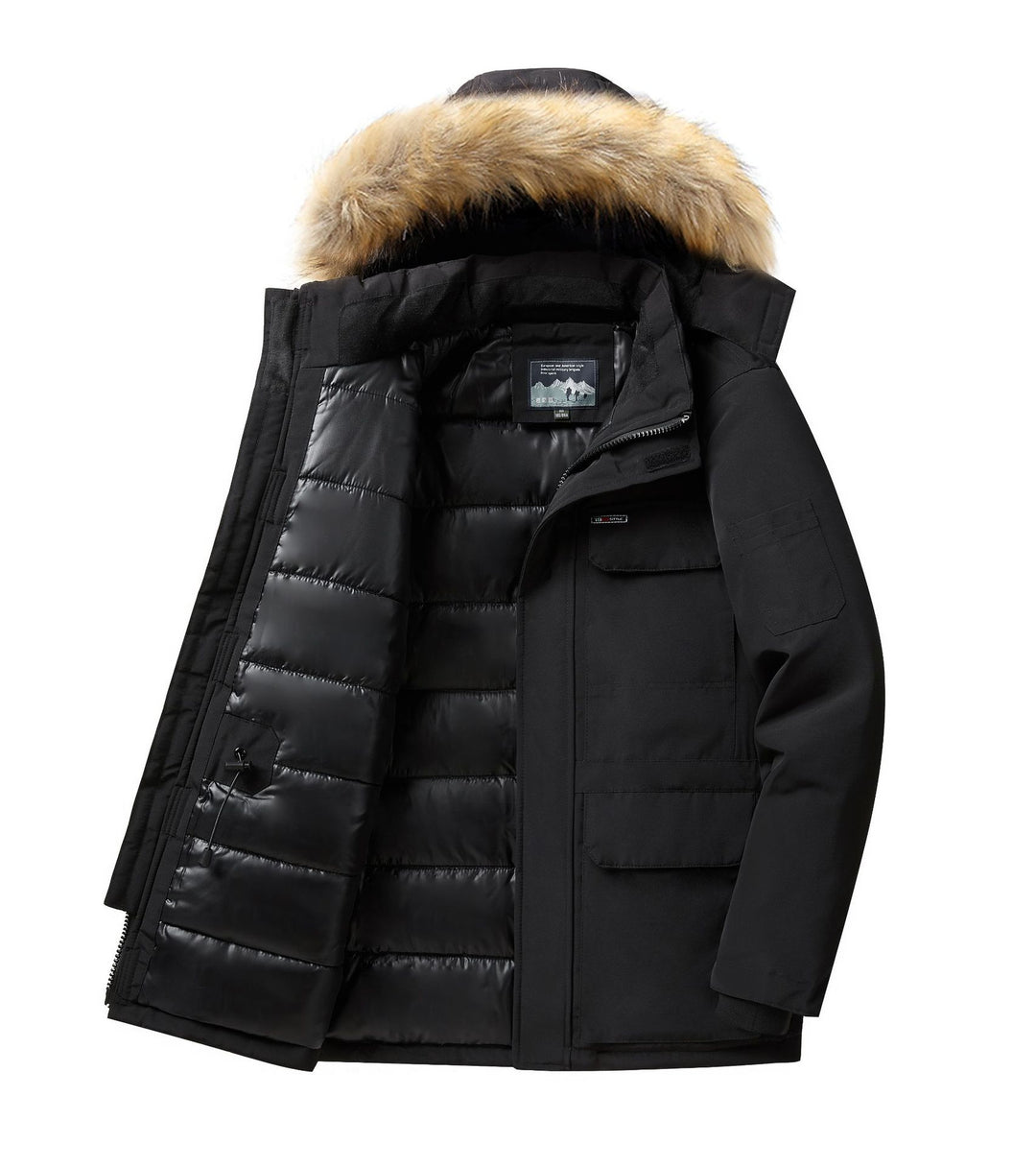 Herren Thermo-Parka mit abnehmbarer Kunstfellkapuze, winddicht und wasserabweisend Drune