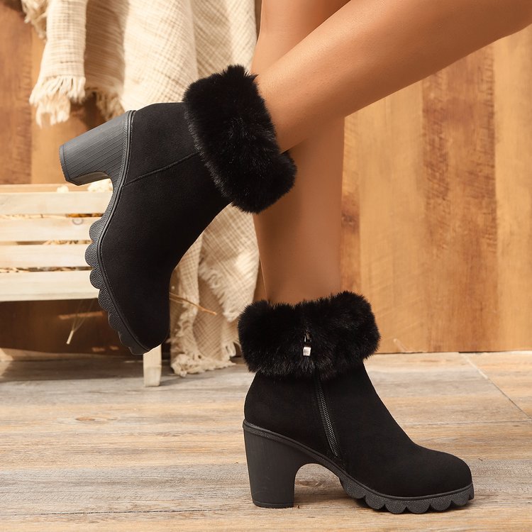 Damen Elegante Stiefeletten mit flauschigem Kragen Drune