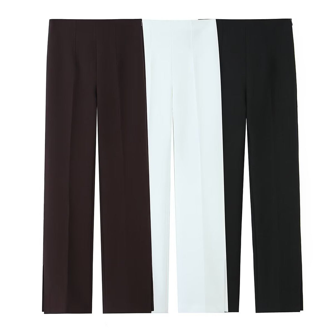 Damen Weite High‑Waist‑Hose mit Bundfalte und seitlichen Beinschlitzen Drune