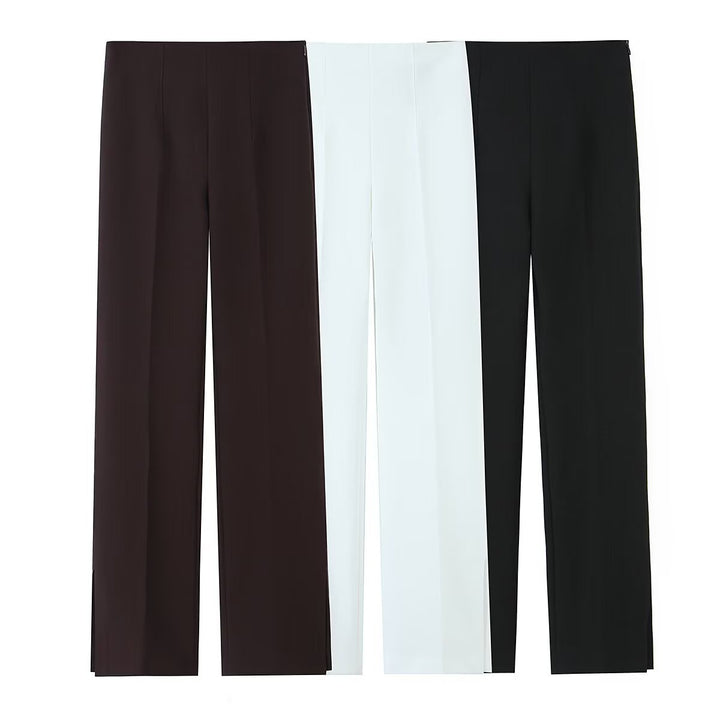 Damen Weite High‑Waist‑Hose mit Bundfalte und seitlichen Beinschlitzen Drune