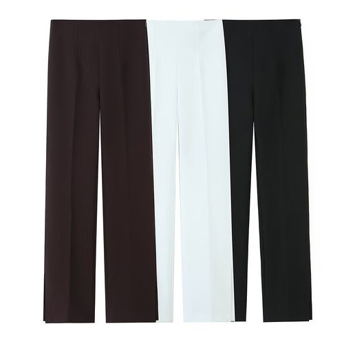 Damen Weite High‑Waist‑Hose mit Bundfalte und seitlichen Beinschlitzen Drune