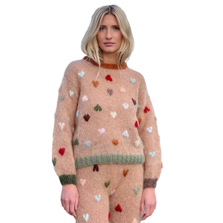 Damen Pullover mit farbenfrohen Herz-Applikationen und weichem Material Drune