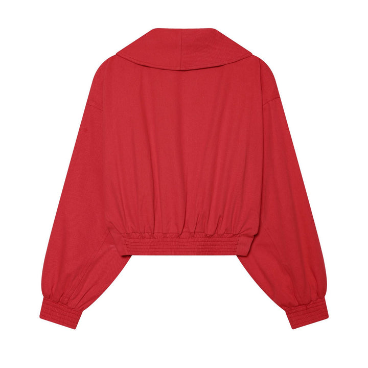 Damen nan kurze Wickeljacke mit großem Schalkragen, Taillengürtel und Ballonärmeln Drune