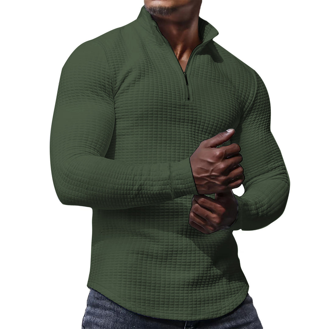 Herren Waffelstrick-Langarmshirt mit kurzem Reißverschluss Drune