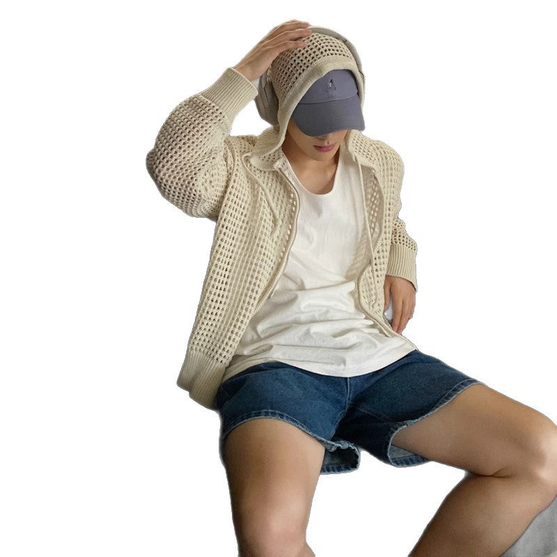 Herren Atmungsaktive Strickjacke mit Kapuze Drune