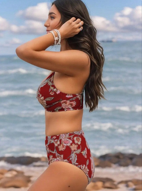 Damen Hochgeschnittener Bikini mit floralem Design Drune