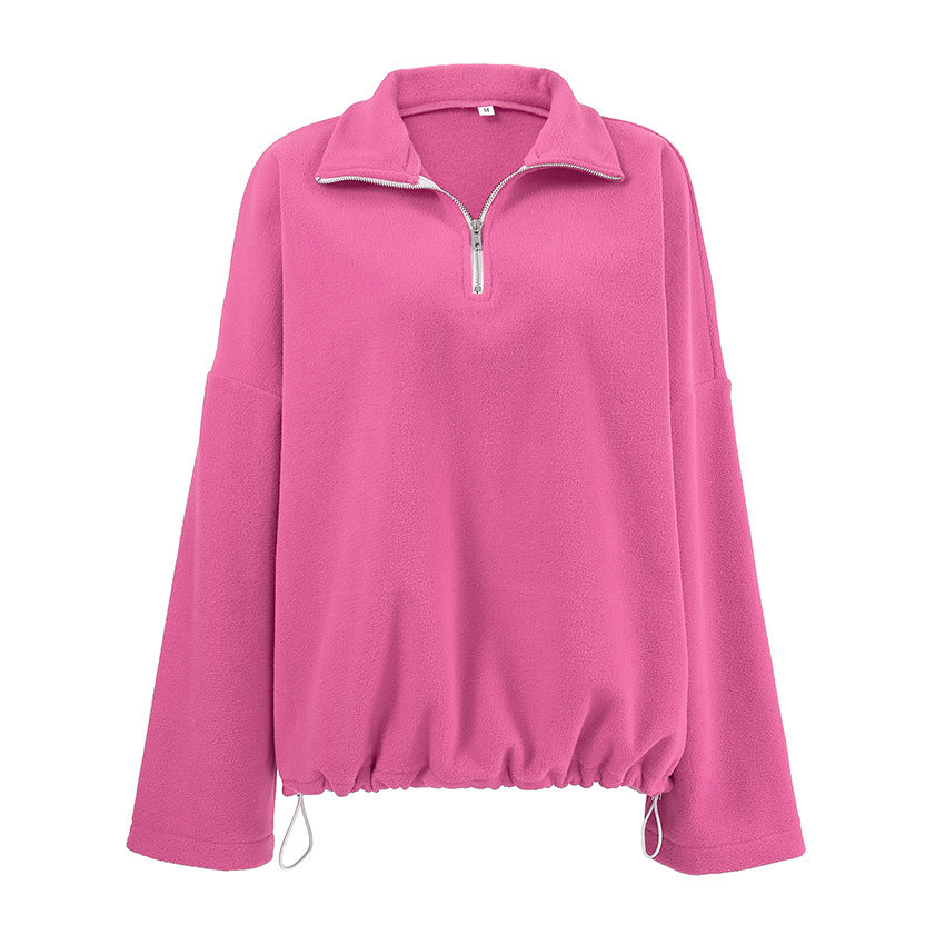 Damen lässiger Fleece-Pullover mit halbem Reißverschluss und oversized Schnitt Drune