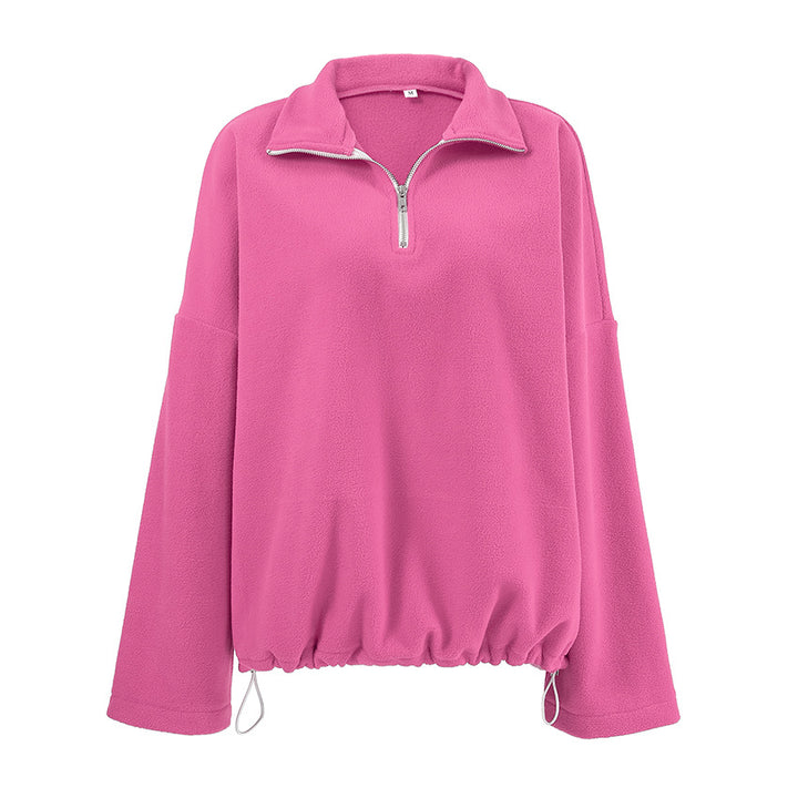 Damen lässiger Fleece-Pullover mit halbem Reißverschluss und oversized Schnitt Drune