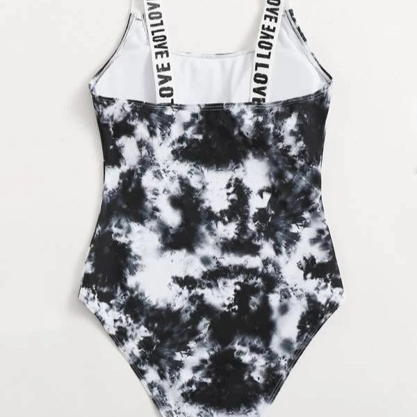 Damen Einteiler Badeanzug mit modischem Tie-Dye-Muster Drune