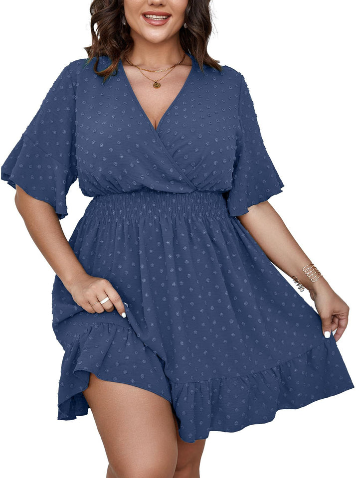 Damen Midikleid mit drapiertem V‑Ausschnitt, Smok-Taillenband und Volantstufen Drune